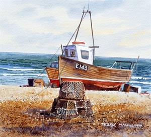 Buy Lobster Pots on Shingle 10.5 x 12 inches watercolour on paper Online