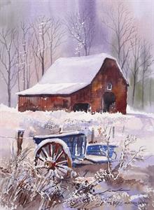 Buy Barn and Wagon in Snow 12 x 16 inches Watercolour on paper Online
