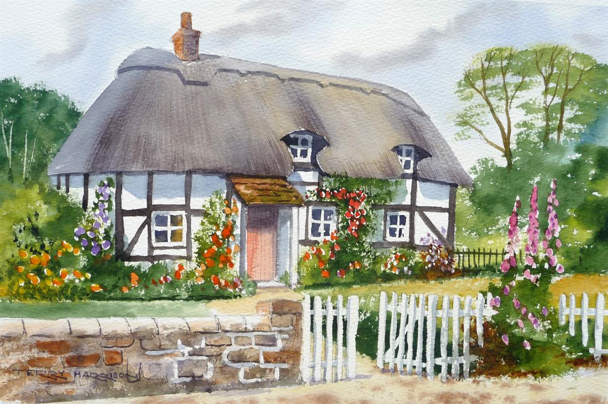 cottage watercolour thatched paintings inches paper