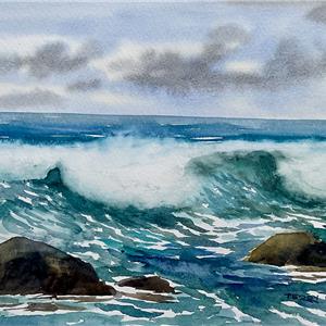 Buy Watching the Breakers 9.5 x 14 inches Watercolour on paper Online