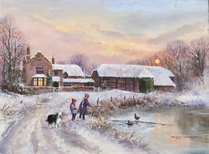 Buy Feeding the Ducks in Winter 18 x 24” acrylic on linen canvas Online