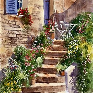 Buy Sunlit Steps 12.5 x 19 inches watercolour on paper Online