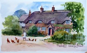 Buy Cottage with Chickens 5.5 x 9 inches Watercolour on Watercolour Paper Online