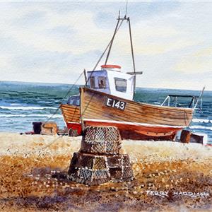 Buy Lobster Pots on Shingle 10.5 x 12 inches watercolour on paper Online