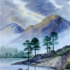 Buy Misty Lakeside 13 x 18 inches Watercolour on watercolour paper Online