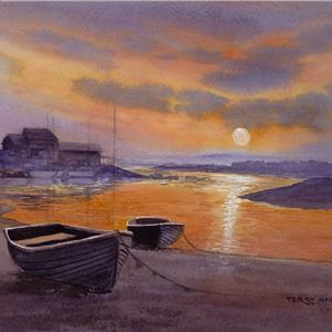 Buy Estuary Sunset 13.5 x 19 inches watercolour on watercolour paper Online