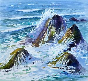 Buy Breaking Waves 9.5 x 10.5 inches Watercolour on Watercolour paper Online